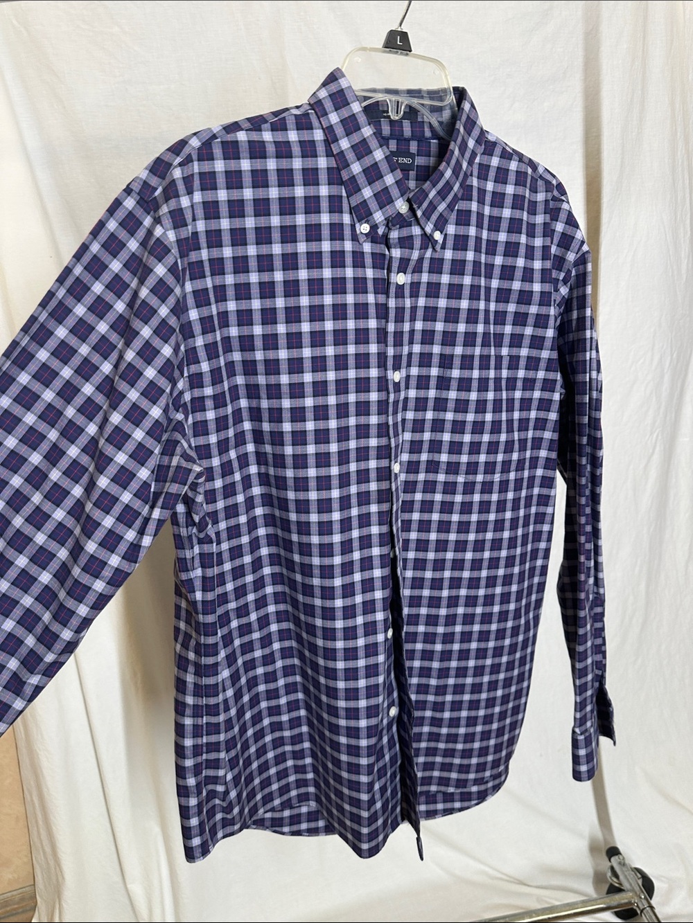 Lands' End Men's Blue/red Plaid Long sleeve Button-Down Shirt